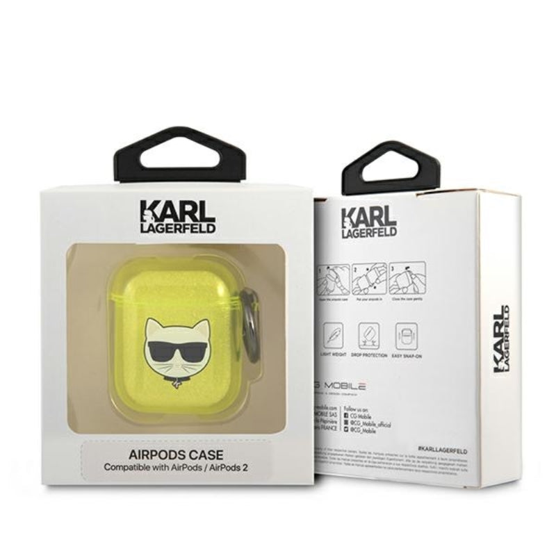 Karl Lagerfeld Choupette Head Glitter – dėklas, skirtas „Airpods“ (fluorescencinė geltona)