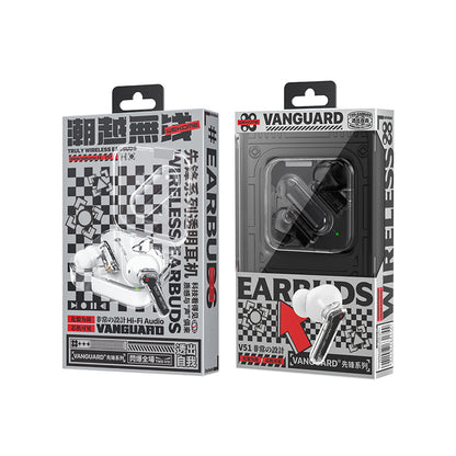 WEKOME V51 Vanguard Series – „Bluetooth V5.1“ TWS belaidės ausinės su įkrovimo dėklu (juodos)