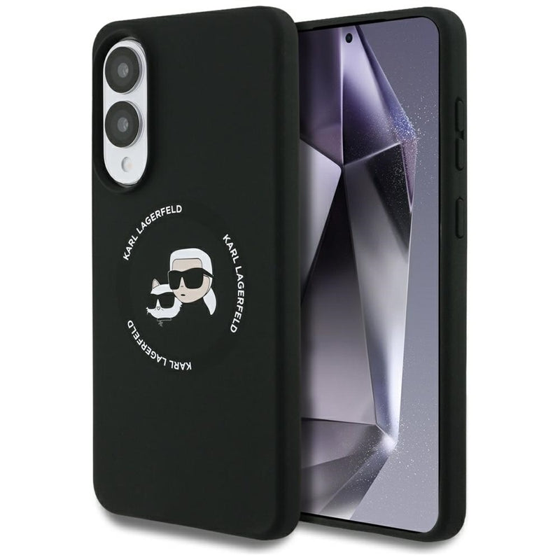 Karl Lagerfeld Silikoninis Dėklas su Dvigubomis Galvutėmis ir Apskritimu MagSafe – Samsung Galaxy S25 Edge (juodas)