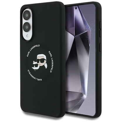 Karl Lagerfeld Silikoninis Dėklas su Dvigubomis Galvutėmis ir Apskritimu MagSafe – Samsung Galaxy S25 Edge (juodas)