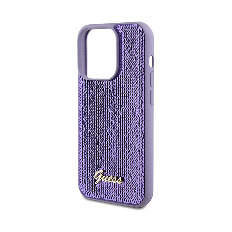 Guess Sequin Script Metal – iPhone 14 Pro Max dėklas (violetinis)