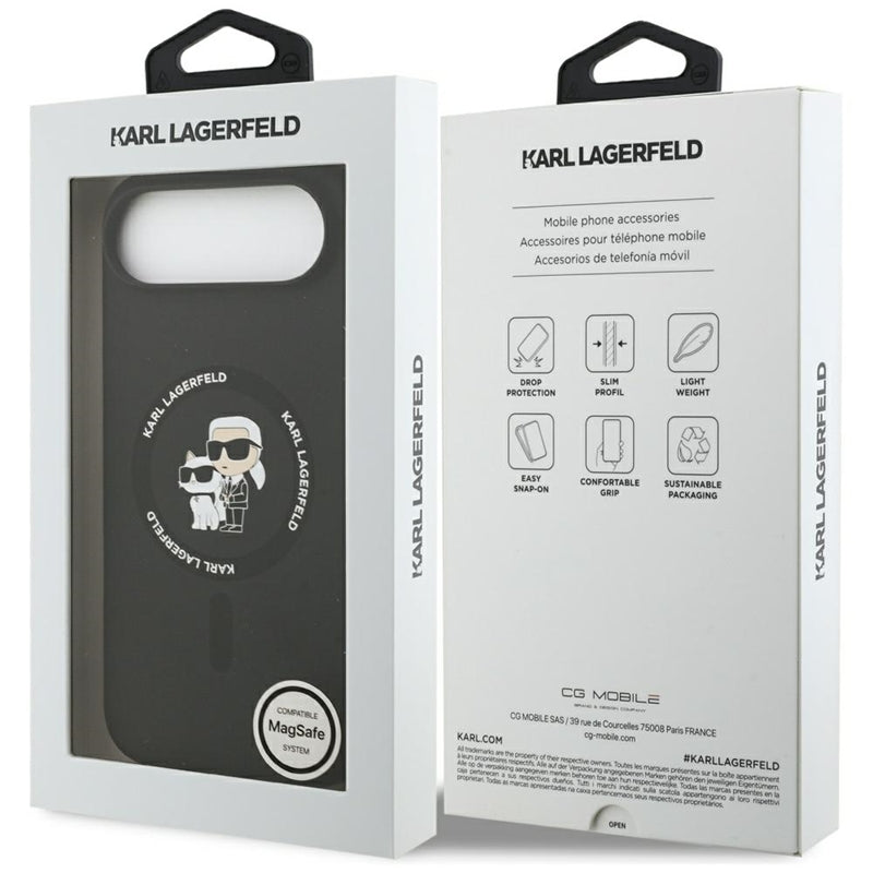 Karl Lagerfeld Silikoninis žiedas MagSafe "Karl & Choupette" dėklas iPhone Air (juodas)