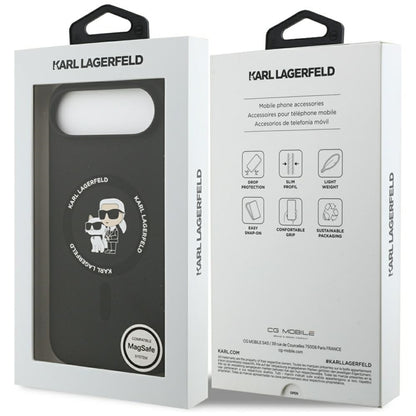 Karl Lagerfeld Silikoninis žiedas MagSafe "Karl & Choupette" dėklas iPhone Air (juodas)