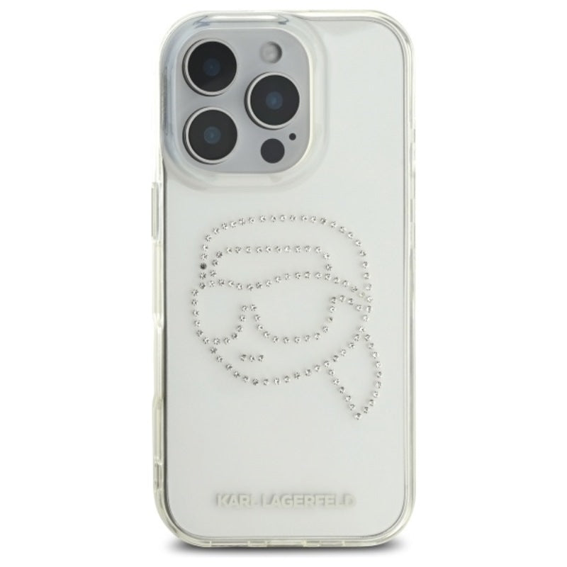 Karl Lagerfeld IML Rhinestones Karl Head – dėklas, skirtas iPhone 16 Pro Max (skaidrus)