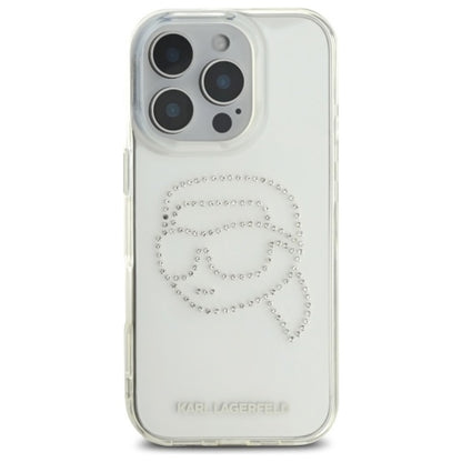 Karl Lagerfeld IML Rhinestones Karl Head – dėklas, skirtas iPhone 16 Pro Max (skaidrus)