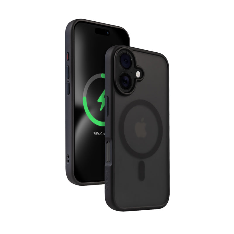 Crong Hybrid Frost MAG dangtis – dėklas su „MagSafe“, skirtas „iPhone 16“ (juodas)