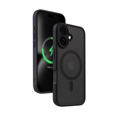 Crong Hybrid Frost MAG dangtis – dėklas su „MagSafe“, skirtas „iPhone 16“ (juodas)