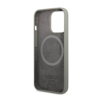 Guess Silicone Logo Plate MagSafe – dėklas, skirtas iPhone 13 Pro Max (pilkas)