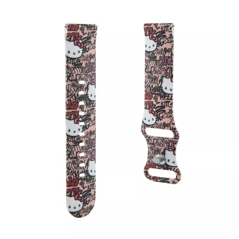 Hello Kitty silikoninės etiketės „Graffiti“ – universalus 22 mm išmaniojo laikrodžio dirželis (rožinis)