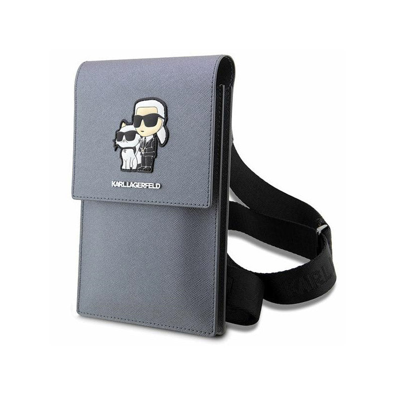 Karl Lagerfeld Saffiano NFT Karl & Choupette - Krepšys išmaniajam telefonui ir priedams (sidabrinis)