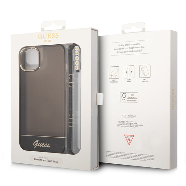 Guess Translucent Pearl Strap – dėklas skirtas „iPhone 14 Plus“ (juodas)