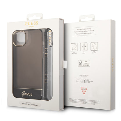 Guess Translucent Pearl Strap – dėklas skirtas „iPhone 14 Plus“ (juodas)