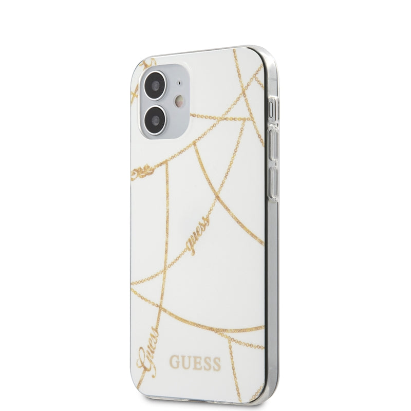 Guess Gold Chain – dėklas iPhone 12 Mini (baltas)