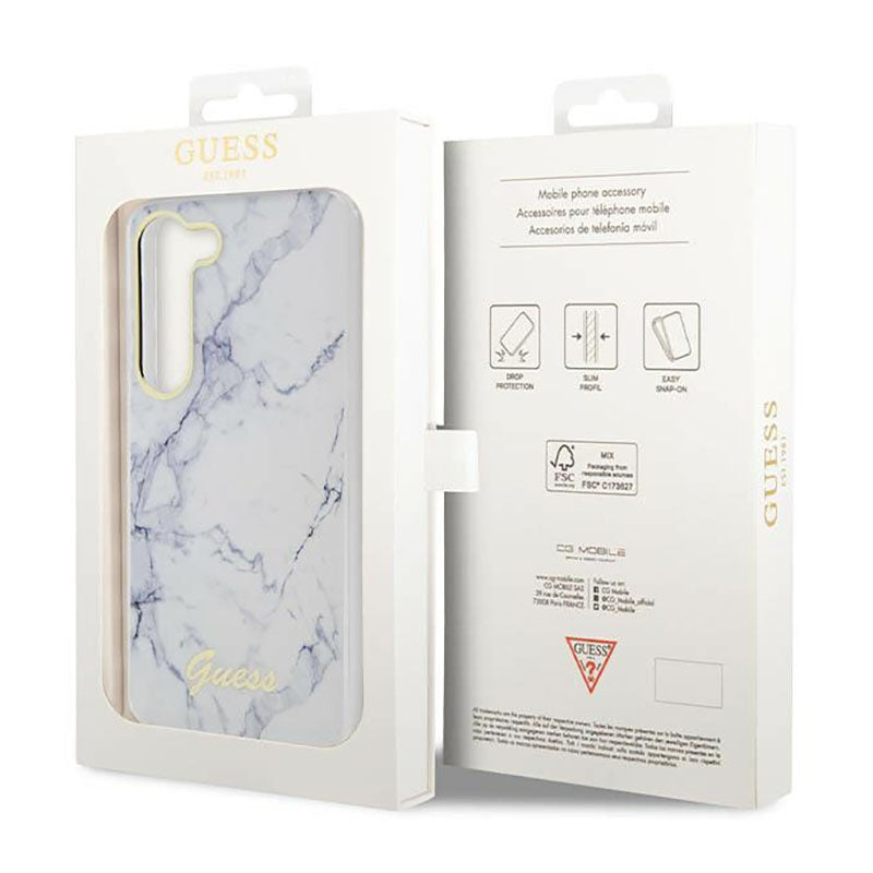 Guess Marble Collection - Dėklas Samsung Galaxy S23+ (Baltas)