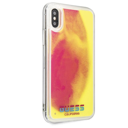 Guess Liquid Glitter Hearts – dėklas iPhone Xs / X (Švyti tamsoje / rožinė)