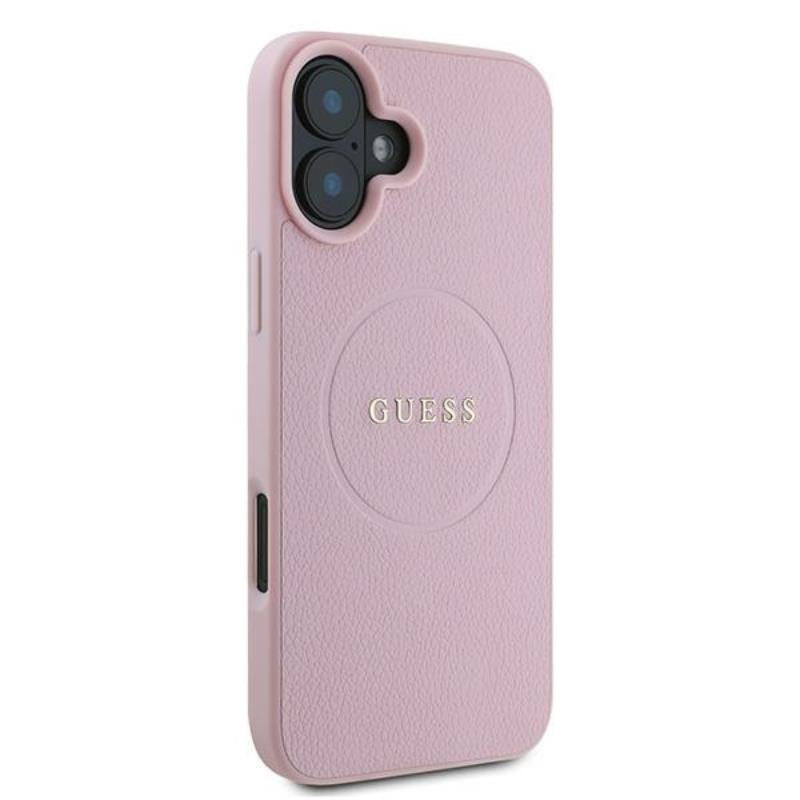 Guess Grained Ring MagSafe – iPhone 16 Plus dėklas (rožinis)