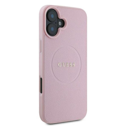 Guess Grained Ring MagSafe – iPhone 16 Plus dėklas (rožinis)
