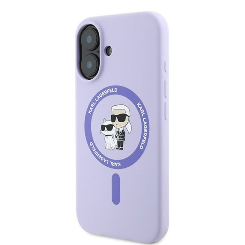 Karl Lagerfeld Silikoninis dėklas su Karl & Choupette ir MagSafe žiedu - iPhone 16 Plus (violetinis)