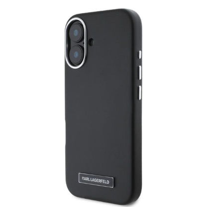 Karl Lagerfeld FW Metal Plate MagSafe – dėklas, skirtas iPhone 16 (juodas)