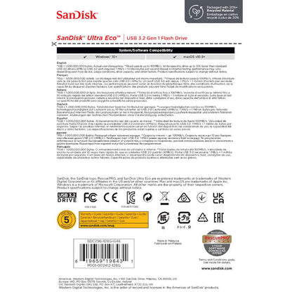 SanDisk Ultra Eco – 128 GB USB 3.2 Gen 1 „flash“ diskas 100 MB/s