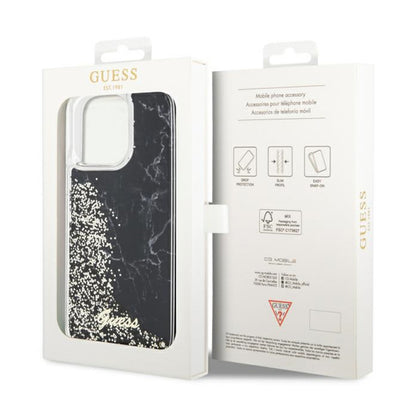 Guess Liquid Glitter Marble – dėklas, skirtas „iPhone 14 Pro Max“ (juodas)