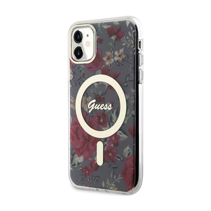 Guess Flower MagSafe – dėklas iPhone 11 (žalias)