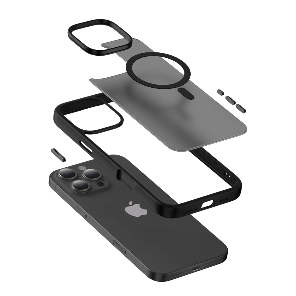 Crong Hybrid Frost MAG dangtis – dėklas su „MagSafe“, skirtas „iPhone 16“ (juodas)