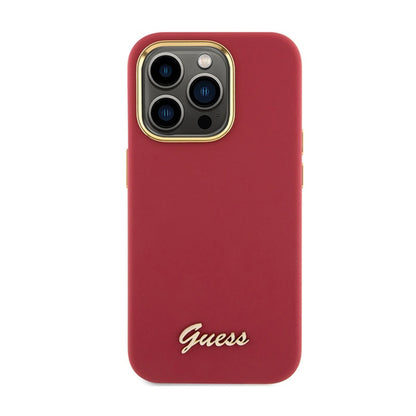 Guess Silicone Script Metal Logo & Frame – „iPhone 15 Pro“ d
ėklas (žalsvai raudonos spalvos)