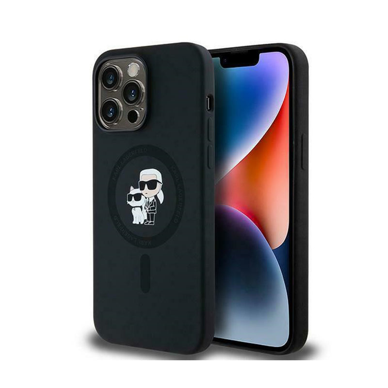 Karl Lagerfeld Silicone Karl & Choupette MagSafe – dėklas, skirtas „iPhone 14 Pro“ (juodas)