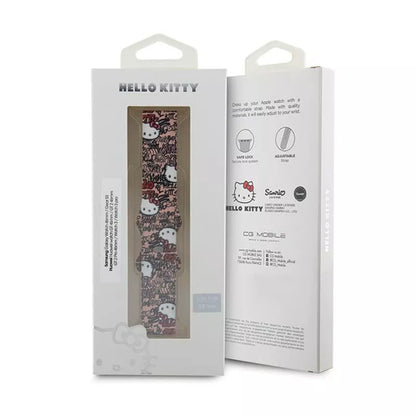 Hello Kitty silikoninės etiketės „Graffiti“ – universalus 22 mm išmaniojo laikrodžio dirželis (rožinis)