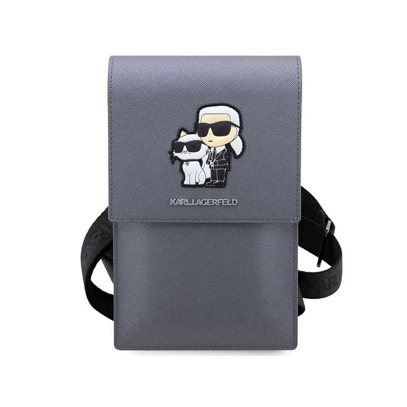 Karl Lagerfeld Saffiano NFT Karl & Choupette - Krepšys išmaniajam telefonui ir priedams (sidabrinis)
