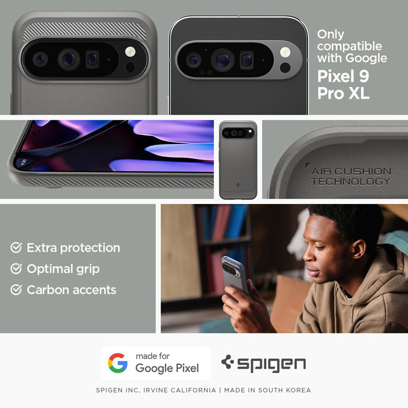 Spigen Rugged Armor – dėklas, skirtas Google Pixel 9 Pro XL (marmuro pilka)