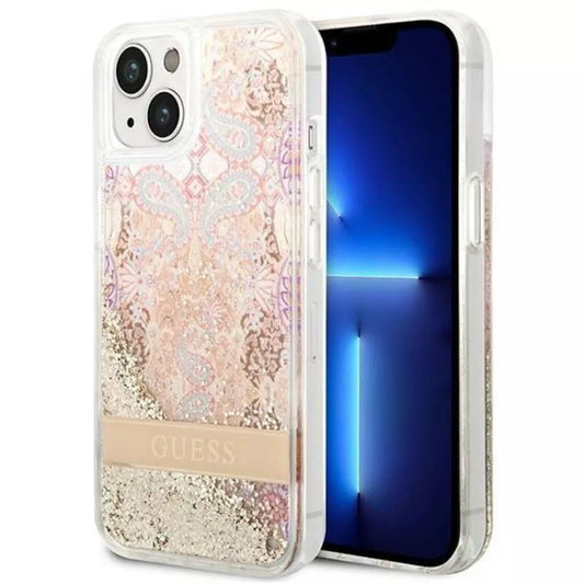 Guess Liquid Glitter Paisley – „iPhone 14 Plus“ dėklas (auksinis)