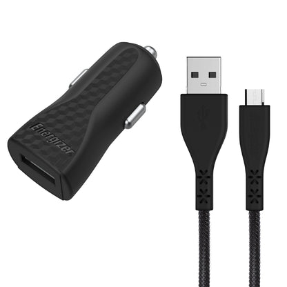 Energizer HardCase – USB-A 1A automobilinis įkroviklis + Micro USB kabelis (juodas)