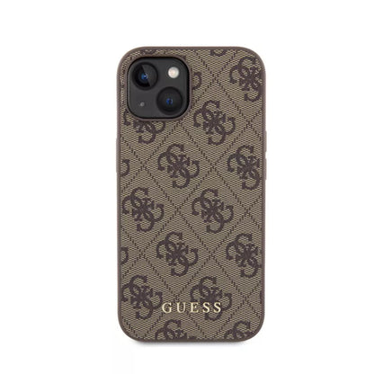 Guess 4G Metal Gold Logo – Dėklas, skirtas „iPhone 15“ (ruda)