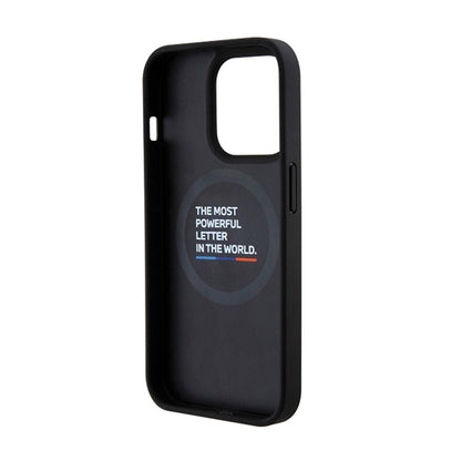 BMW Quilted Tricolor MagSafe – dėklas iPhone 15 Pro (juodas)