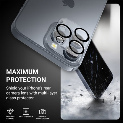 Crong Lens Shield - Stiklas kameros ir objektyvo apsaugai, skirtas iPhone 16 Pro / iPhone 16 Pro Max / iPhone 15 Pro / iPhone 15 Pro Max