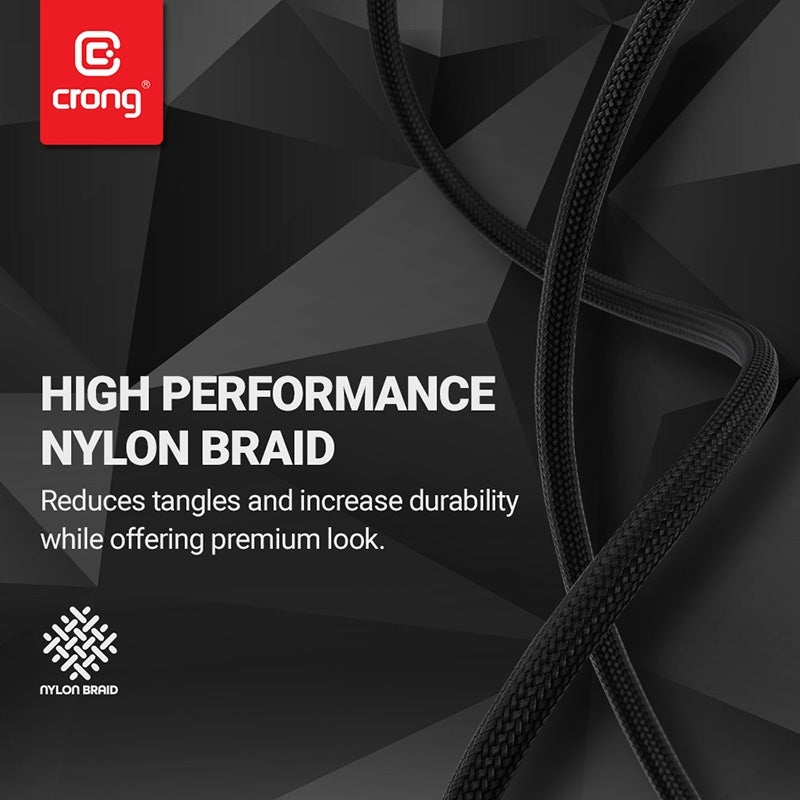 Crong Armor Link – USB-C į USB-A 60W Pintas Kabelis su Power Delivery ir Greito Įkrovimo funkcija, 150cm (juodas)