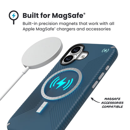 Speck Presidio2 Grip MagSafe - Dėklas telefonui iPhone 17 (Deep Sea/Silver Metallic)
