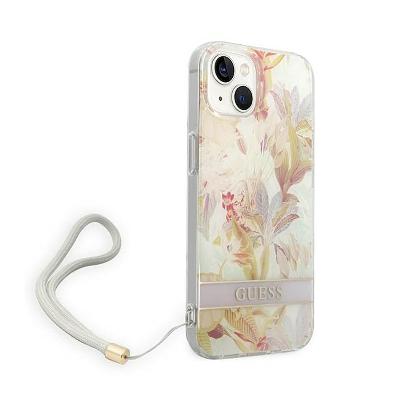 Guess Flower Cord – Dėklas iPhone 14 Plus (violetinis)