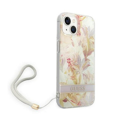 Guess Flower Cord – Dėklas iPhone 14 Plus (violetinis)