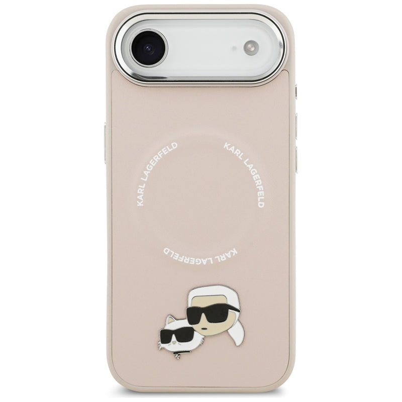 Karl Lagerfeld Dėklas iPhone Air su Karl & Choupette sagėmis, MagSafe (rožinis)
