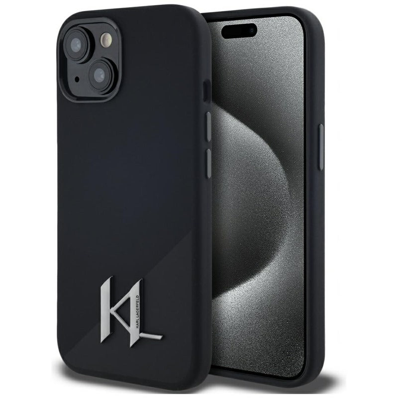 Karl Lagerfeld silikoninis "Shadow Metal Initial MagSafe" - dėklas iPhone 15 (juodas)
