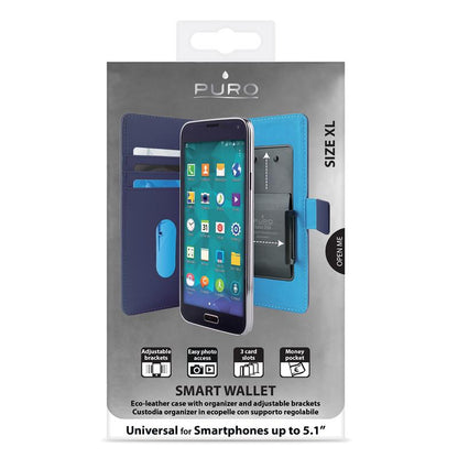 PURO Smart Piniginė – Universalus dėklas su laikikliu fotografavimui, su kišenėlėmis kortelėms ir pinigams, XL dydis (mėlyna)