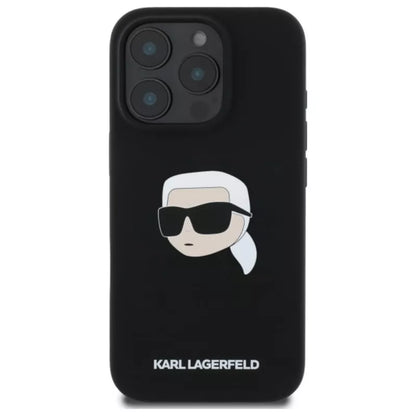 Karl Lagerfeld Silicone Karl Head Print MagSafe – dėklas iPhone 16 Pro (juodas)