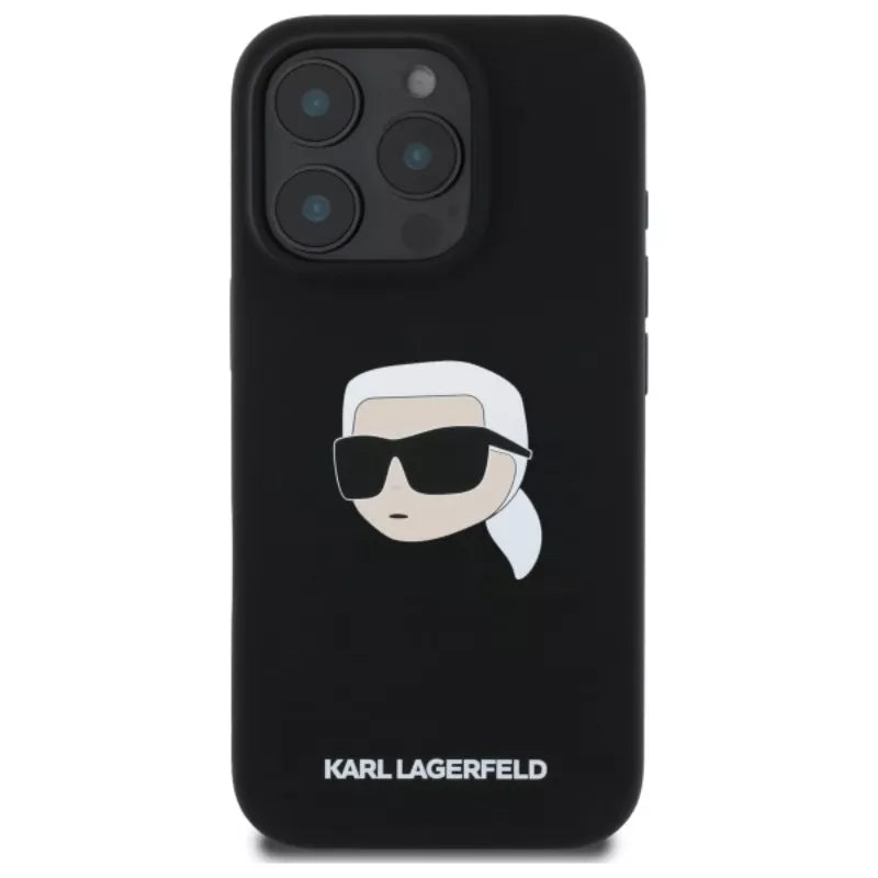 Karl Lagerfeld Silicone Karl Head Print MagSafe – dėklas iPhone 16 Pro (juodas)