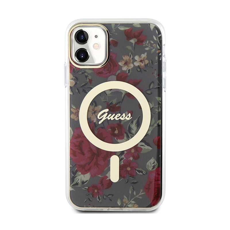 Guess Flower MagSafe – dėklas iPhone 11 (žalias)