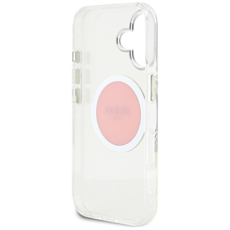 Guess IML Metal Colored Circle Classic Logo MagSafe – dėklas iPhone 16 (rožinis)