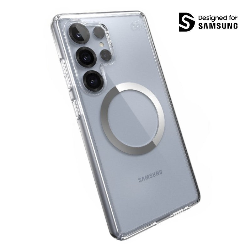 Speck Presidio Perfect-Clear Magnet - dėklas Samsung Galaxy S25 Ultra MagSafe (skaidrus / chromo apdaila / raminantis sidabras)