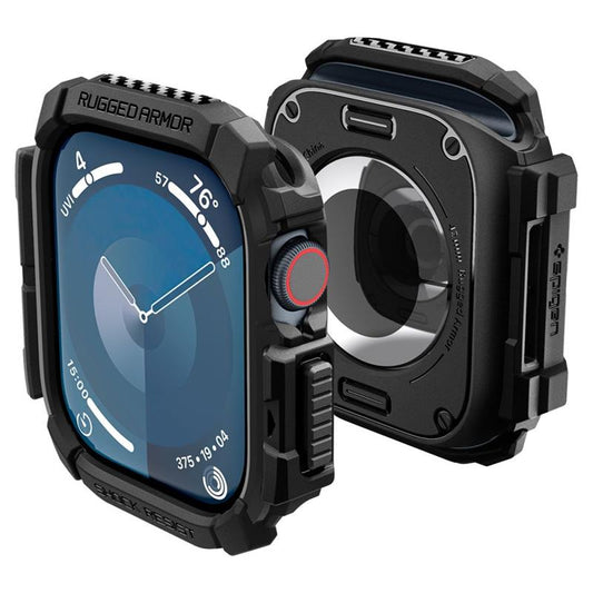 Spigen Rugged Armor – dėklas, skirtas „Apple Watch 10 42 mm“ (matinė juoda)